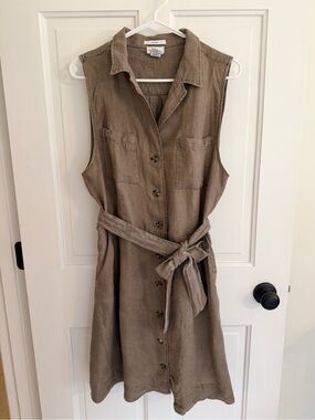 Nicole Miller New York 100% Linen Sleeveless Shirt Dress Belted Size 14
